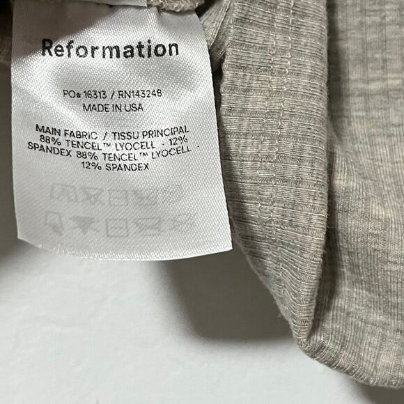 Reformation Pima Cropped Ribbed Top Size S Marble Gray Stretch Long Sleeve - Picture 7 of 9